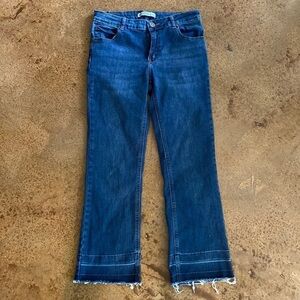 ZARA Basic‎ dark wash raw hem high waist cropped straight leg jeans